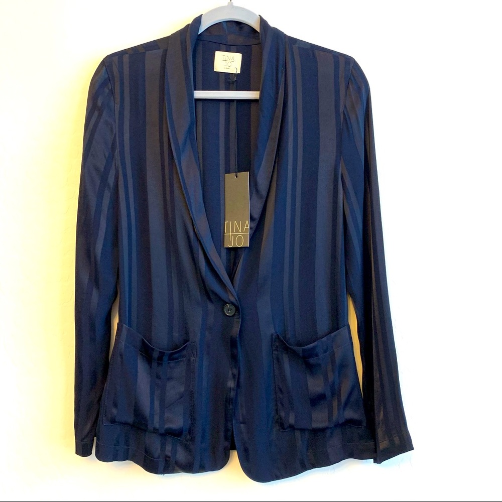 ANTHROPOLOGIE Tina + Jo Satin Blazer Navy XS